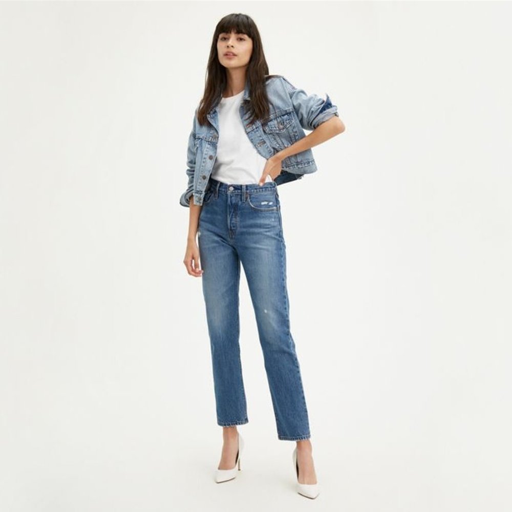 Levi’s Original Fit 501 Button Fly Jeans In Dark Athens High Rise Straight Leg